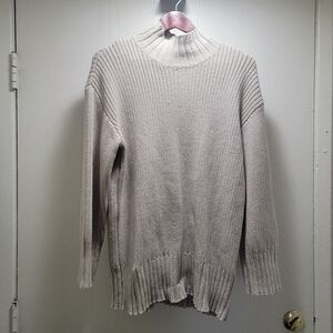 Free People Cream Ribbed Turtleneck Sweater